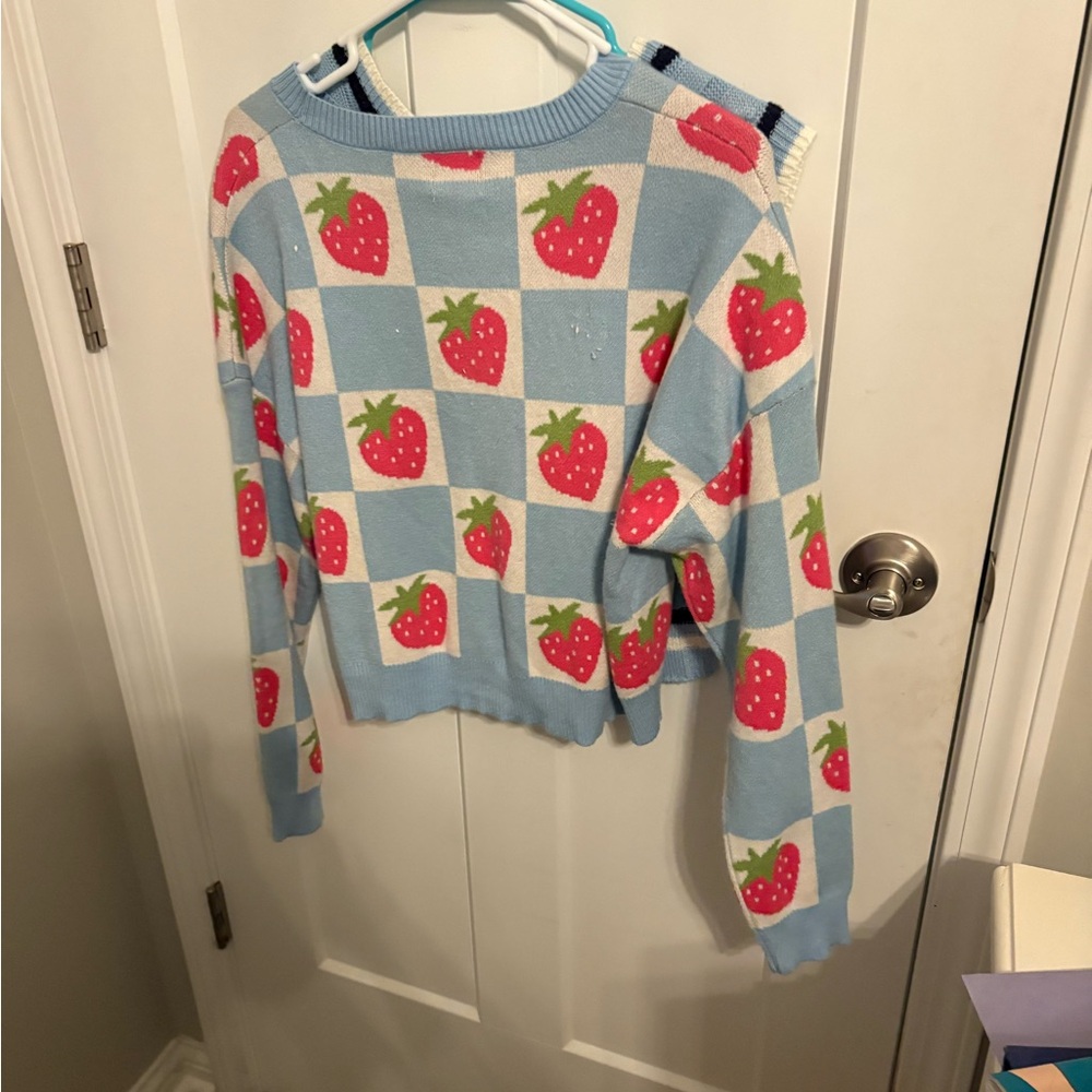 Charming Strawberry Checkered Sweater